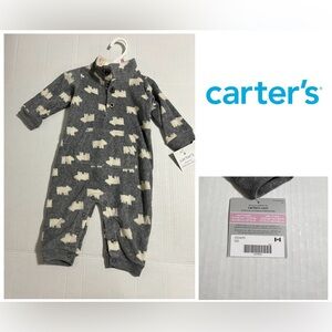 🆕CARTER’S - 9M - NWT - INFANT BOYS GREY POLAR BEAR FLEECE COVERALL